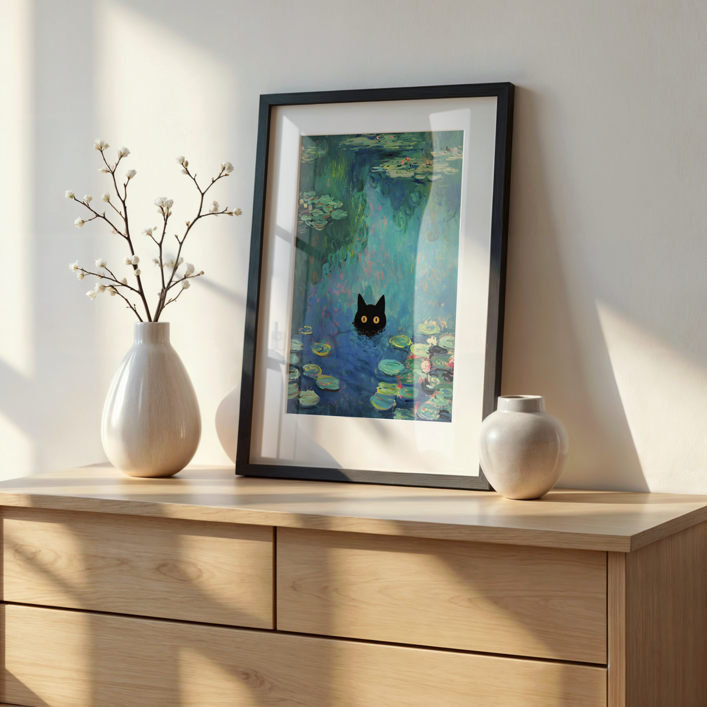 "Cat among the water lilies" Poster