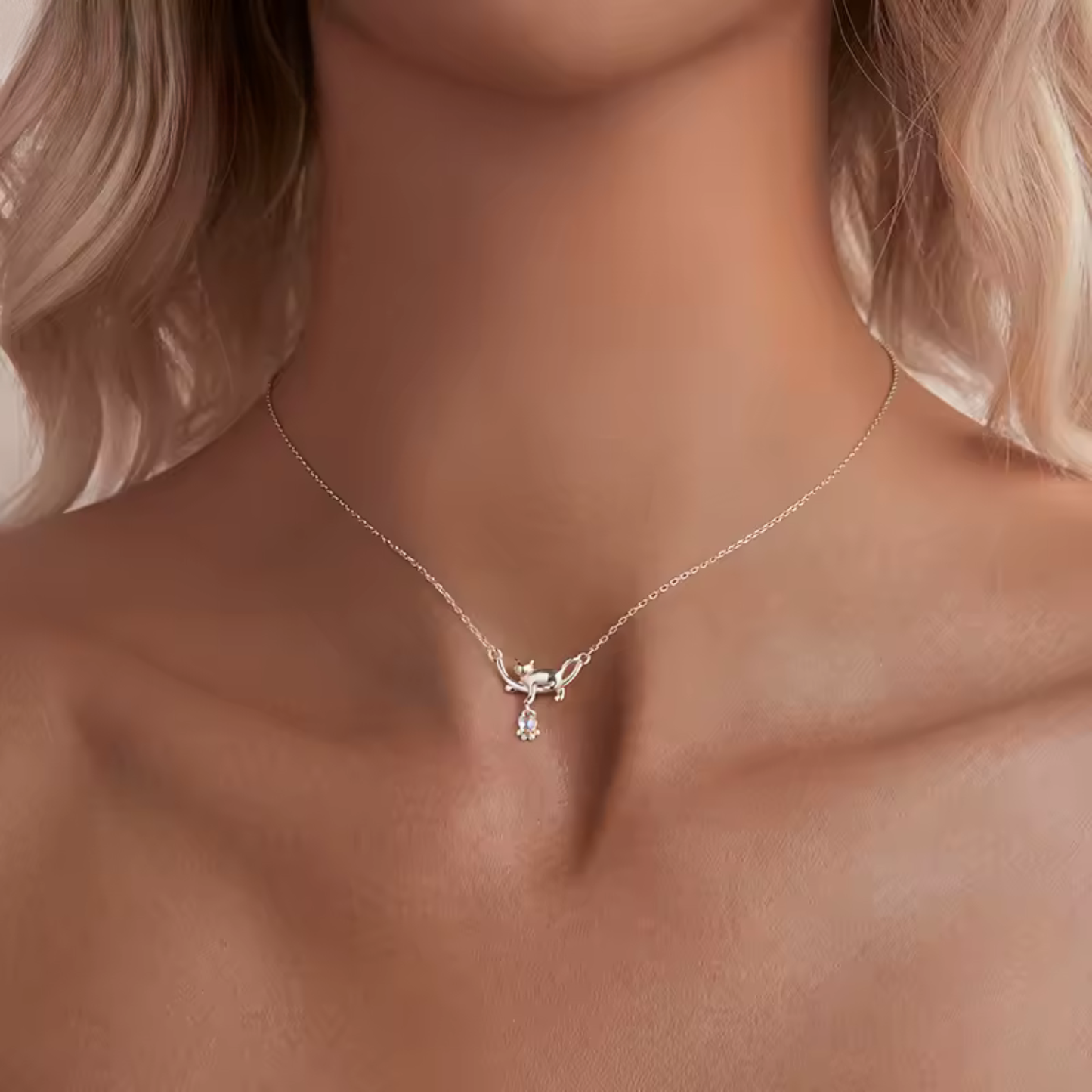 Collana "Gatto Con Pietra Di Luna" in argento S925