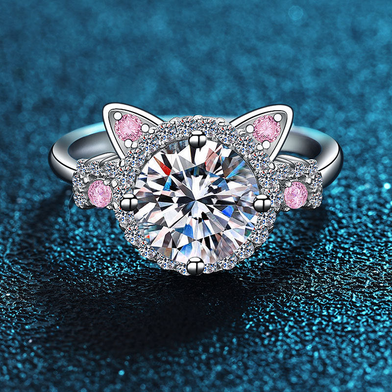Anello "Gatto Splendente" in argento S925 con zirconi rosa