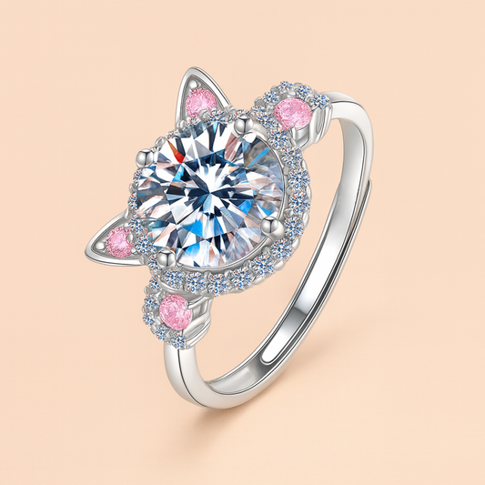 Anello "Gatto Splendente" in argento S925 con zirconi rosa