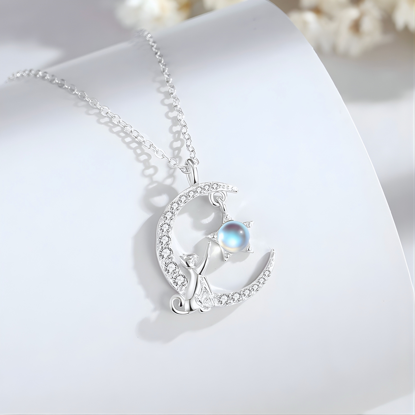 Collana "Gatto Tra Le Stelle" in argento S925 e zirconi
