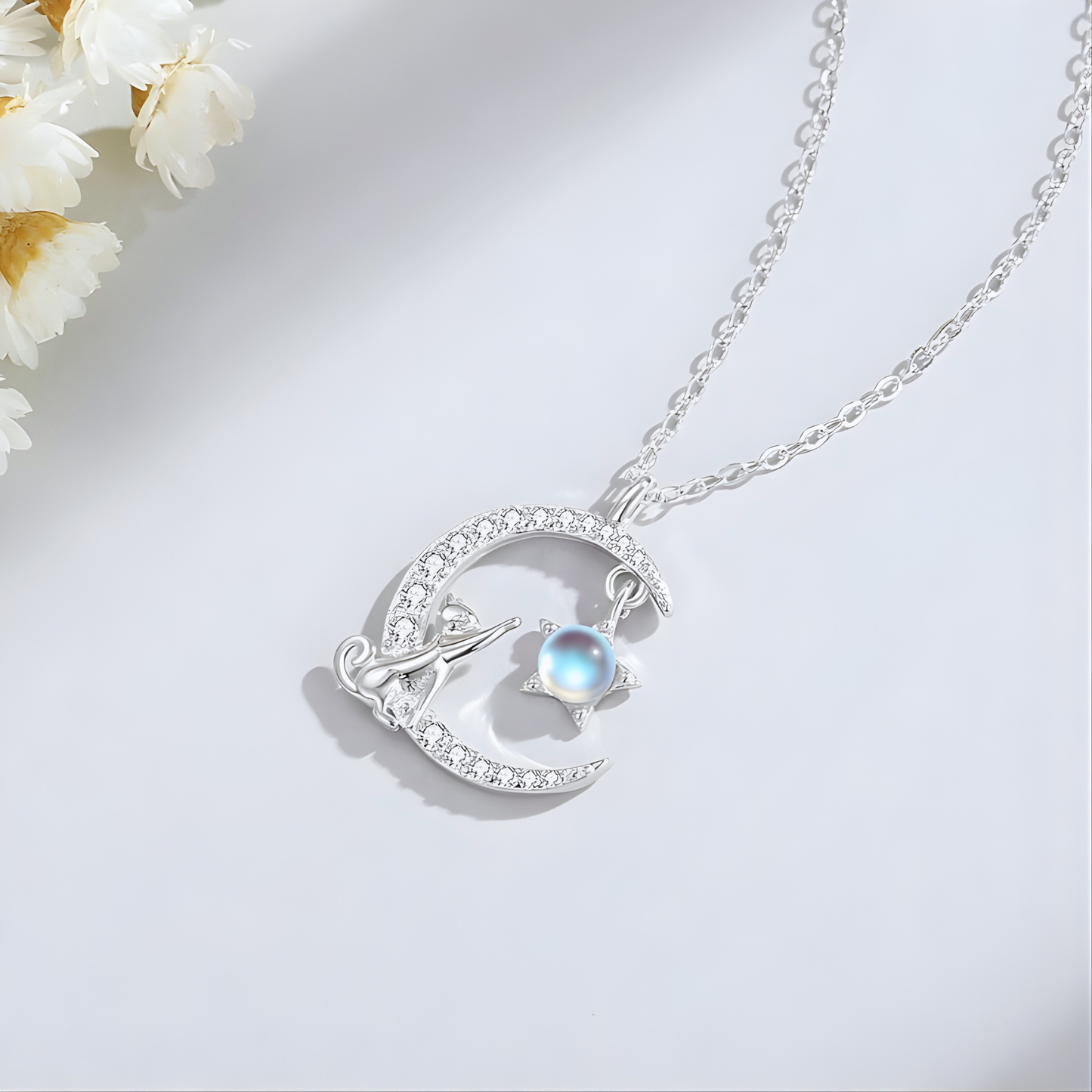 Collana "Gatto Tra Le Stelle" in argento S925 e zirconi