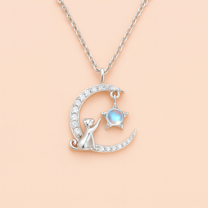 Collana "Gatto Tra Le Stelle" in argento S925 e zirconi