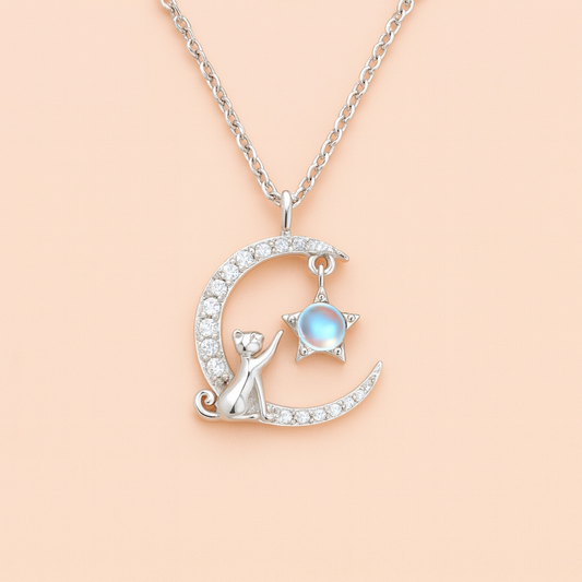 Collana "Gatto Tra Le Stelle" in argento S925 e zirconi