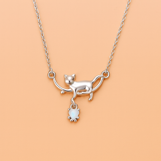 Collana "Gatto Con Pietra Di Luna" in argento S925