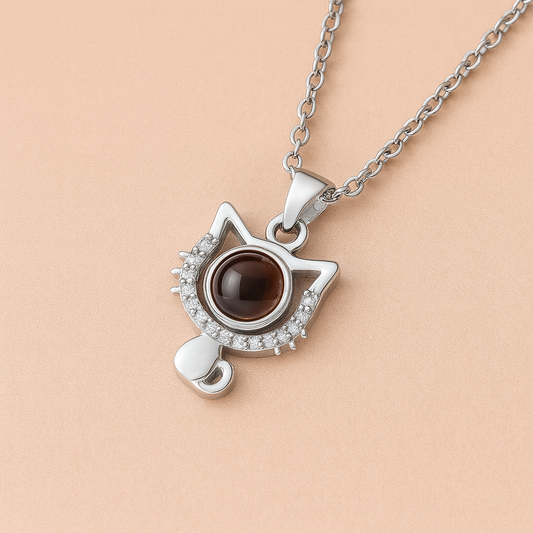 Collana "Micio Ricordo" con Proiezione Foto in argento S925