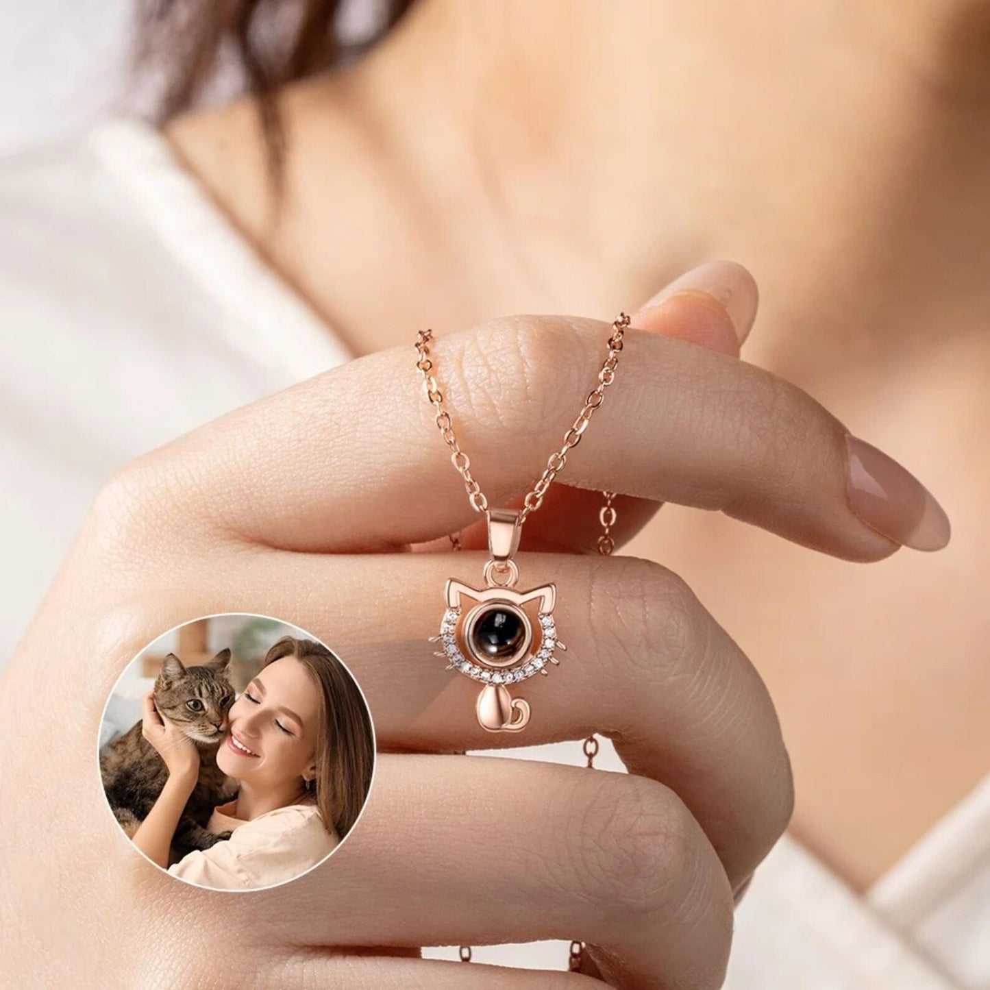 Collana "Micio Ricordo" con Proiezione Foto in argento S925